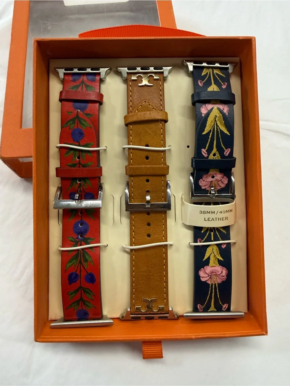 Tory Burch Apple Watch Band Gift Set 38mm 40mm Leather Floral Strap Set NIB